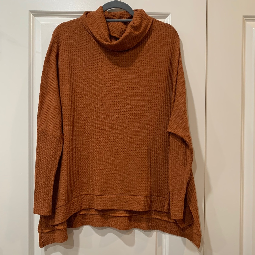 Oversized Waffle Knit Turtle Neck Sweater